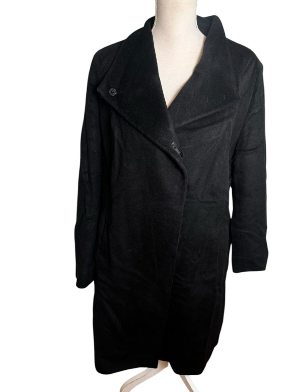 Cinzia Rocca Pure Virgin Wool Long Overcoat Hidden Placket Shawl Collar Size 16
